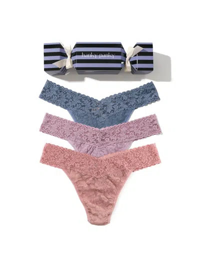 Hanky Panky Signature Lace® Original Rise Thong Holiday 3 Pack Cracker In Multi