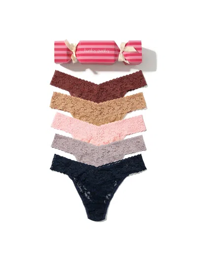 Hanky Panky Signature Lace® Original Rise Thong Holiday 5 Pack Cracker In Multi
