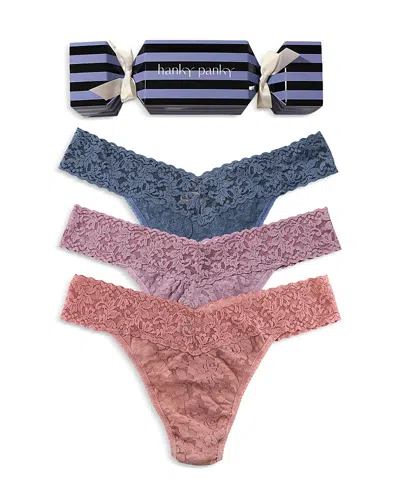 Hanky Panky Holiday Cracker Assorted 3-pack Original Rise Thongs In Multi