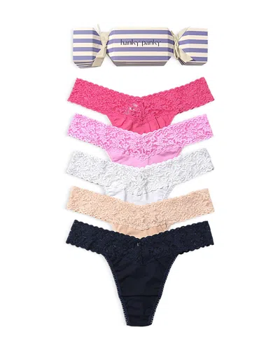 Hanky Panky Holiday Cracker Assorted 5-pack Original Rise Thongs In Multi