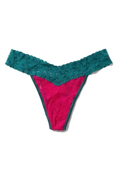 Hanky Panky Signature Lace Original Rise Thong In Pink Ruby/teal