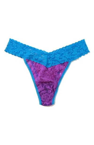 Hanky Panky Signature Lace Original Rise Thong In Royal Purple/laguna Blue