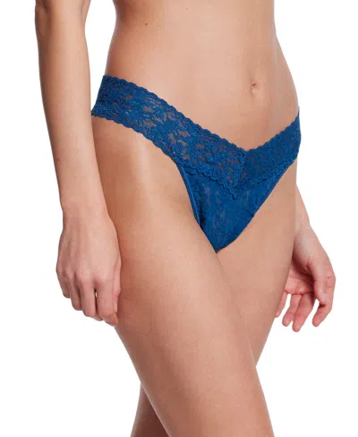 Hanky Panky Signature Lace Original Rise Thong Underwear In Blue