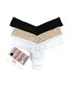 Hanky Panky Supima Cotton Low Rise Thong 3-pack In Black/white/nude