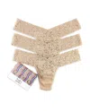 Hanky Panky Signature Lace Original Rise Thongs, Set Of 3 In Chai