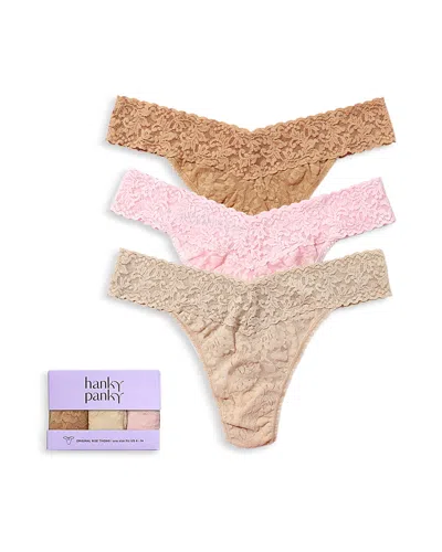 Hanky Panky Signature Lace Original Rise Thongs, Set Of 3 In Multi