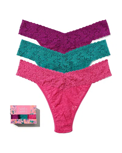 Hanky Panky Signature Lace Original Rise Thongs, Set Of 3 In Multi
