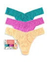 Hanky Panky Assorted 3-pack Lace Original Rise Thongs In Raspberry Ice/vibrant Turq/apricot Crush