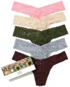 Hanky Panky 5 Pack Plus Size Signature Lace Thongs In Printed Still Life Box