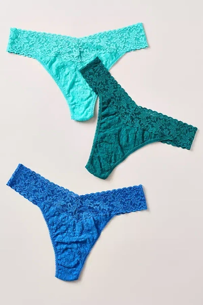 Hanky Panky Signature Lace Thongs, Set Of 3 In Blue