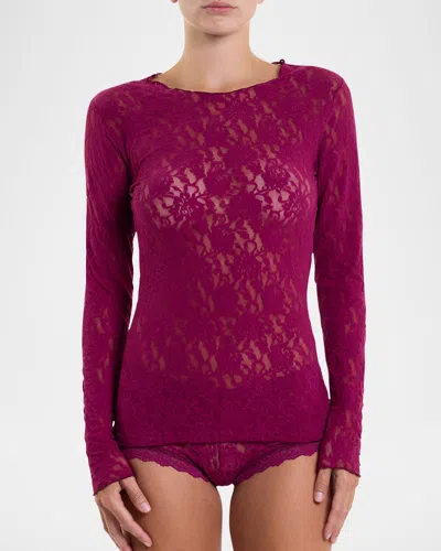 Hanky Panky Signature Lace Long Sleeve Top In Red