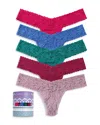 Hanky Panky Five-pack Signature Low-rise Lace Thongs In Ruby/sea Blue/teal