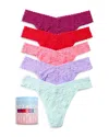 Hanky Panky Original Lace Signature Lace Thong 5-pack In Pink/strawberry/peachfizz/hyacinth/cryst