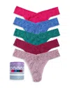 Hanky Panky 5 Pack Signature Lace Original Rise Thongs In Printed Box In Purple