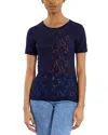 Hanky Panky Signature Short Sleeve Lace Top In Navy