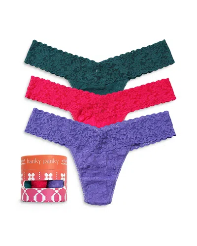 Hanky Panky Holiday 3 Pack Signature Lace Original Rise Thong In Purple
