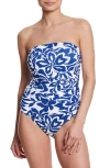 Hanky Panky Bandeau One Piece Swimsuit In Poolside Blue Print