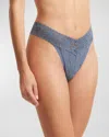 Hanky Panky Stretch Lace Traditional-rise Thong In Blue