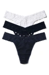 Hanky Panky Supima® Cotton & Lace Assorted 3-pack Original Rise Thongs In Multi