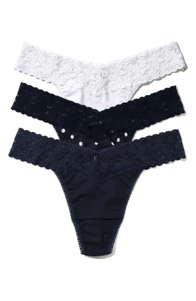 HANKY PANKY HANKY PANKY SUPIMA® COTTON & LACE ASSORTED 3-PACK ORIGINAL RISE THONGS