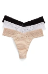 Hanky Panky Supima® Cotton & Lace Assorted 3-pack Original Rise Thongs In Multi