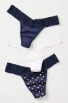 Hanky Panky Supima Cotton Original Rise Thongs, Set Of 3 In Blue