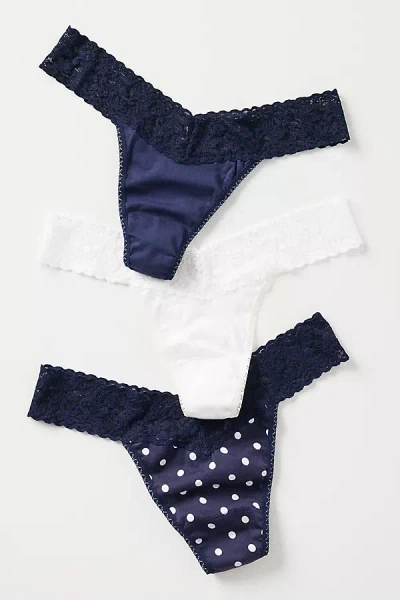 Hanky Panky Supima Cotton Original Rise Thongs, Set Of 3 In Blue