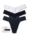 Hanky Panky Supima® Cotton & Lace Assorted 3-pack Original Rise Thongs In Multi