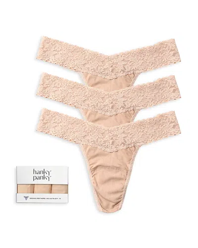 Hanky Panky Supimacotton Original-rise Thongs, Set Of 3 In Neutral