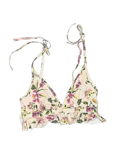 Pre-owned Hanky Panky Swimsuit Top Ivory Floral Pattern Swimwear