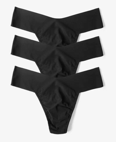 Hanky Panky Women's Breathe Natural Thong 3 Pack Underwear, 6j1661b3pk In Black