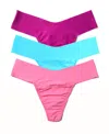 Hanky Panky Breathe Assorted 3-pack V-cut Thongs In Pacific,blue,taffy