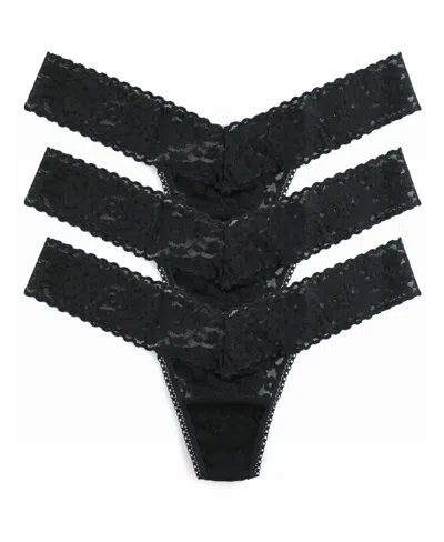 Hanky Panky Women's Daily Lace Low Rise 3 Pack Thong Underwear In Black