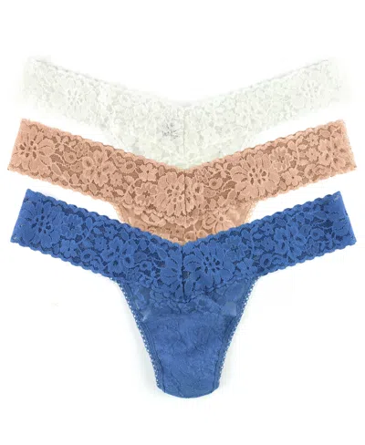Hanky Panky Women's Daily Lace Low Rise 3 Pack Thong Underwear In Vanilla,marshmallow,storm Cloud