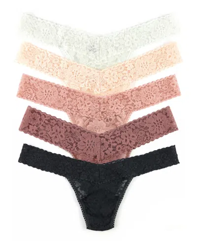 Hanky Panky Women's Daily Lace Low Rise Thong Underwear 5 Pack In Black,all Spice,desert Rose,vanilla