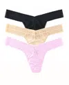 Hanky Panky Dream Lace Trim Thong In Pink/black/beige