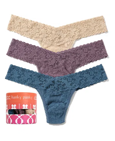 Hanky Panky Women's Holiday 3 Pack Low Rise Thong Underwear In Grey