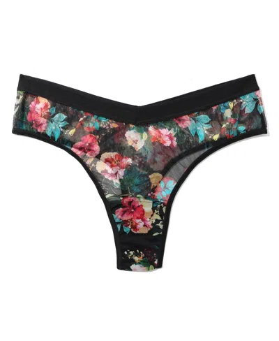 Hanky Panky Women's Mesh High Cut Thong In Black