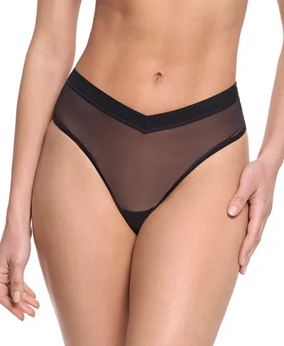 Hanky Panky Mesh High Cut Thong Panties In Black
