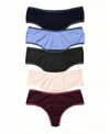 Hanky Panky Women's Move Calm Mid Rise Thong 5 Pack In Black,cool,berry,dcherry