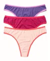 Hanky Panky Women's Move Calm Mid Rise Thong 3 Pack In Acaiberrysweetsummerplum