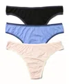 Hanky Panky Set Of 3 Natural Thong In Black,granite,cool,pearl