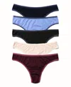 Hanky Panky Women's Move Calm Mid Rise Thong 5 Pack In Black,cool,berry,dcherry