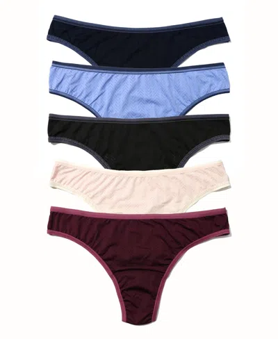 HANKY PANKY WOMEN'S MOVE CALM MID RISE THONG 5 PACK