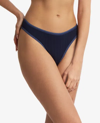 Hanky Panky Women's Move Calm Natural Rise Thong Underwear 2p1664 In Blackberry Crumble,waterfall Blue