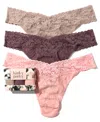 Hanky Panky Assorted 3-pack Lace Original Rise Thongs In Taupe,dusk,rswp