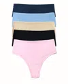 Hanky Panky Playstretch™ High Rise Thong 5 Pack In Black,chai,bateaublue