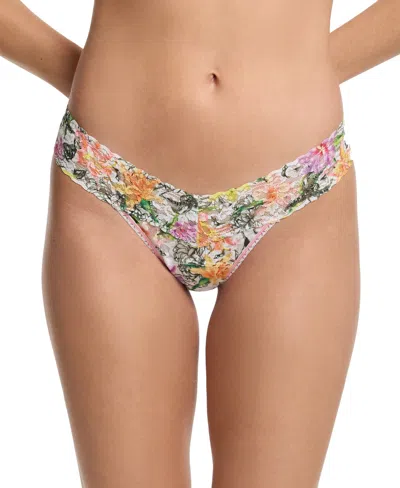 Hanky Panky Women's Printed Signature Lace Low Rise Thong In Botany White