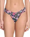 Hanky Panky Original-rise Printed Lace Thong In Dark Peoni