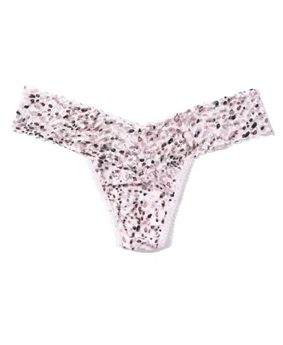 Hanky Panky Women's Printed Signature Lace Low Rise Thong Panty In Pink